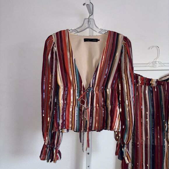 House Of Harlow x Revolve Roksana Blouse & Mya Maxi Skirt Red Stripe Sequin XS - Picture 6 of 11